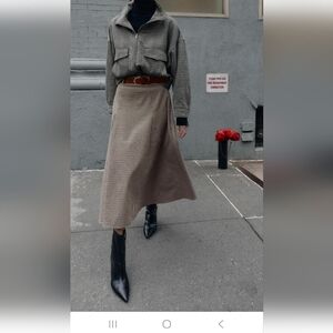 Zara HOUNDSTOOTH BELTED CAPE MIDI SKIRT(M)